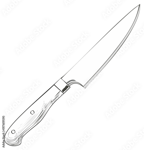 Professional kitchen chef knife hand drawn line art cooking utensil