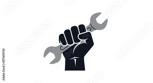 Hand holding adjustable wrench tightly fist.