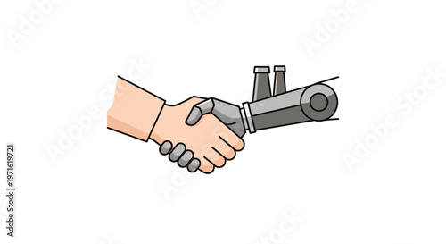 Human hand holding robotic hand.