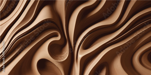 An artistic wood carving with undulating wave pattern. The wooden surface displays rich textures and fluid shapes.