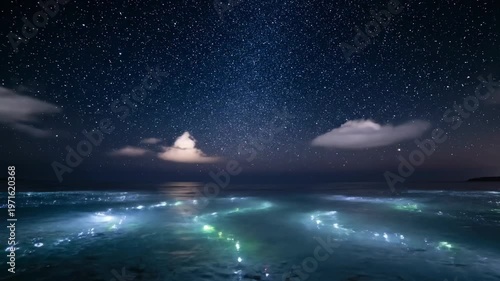 Wallpaper Mural Night sky over calm water reflects bioluminescent organisms and scattered stars Torontodigital.ca