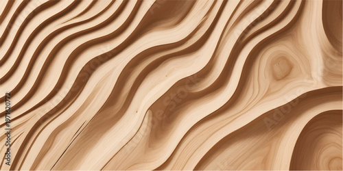 Abstract carved wood background with flowing topographic layers and smooth wavy lines.