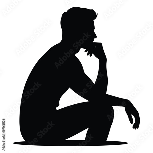 A pensive man is depicted in a seated pose lost in thought a striking silhouette