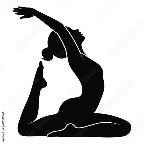 A graceful woman practices a backbend yoga pose capturing strength and serenity silhouette