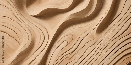 Abstract Wooden Wave Pattern Background Texture Design, Brown and Dark Brown Hues, 3D Carved Wood Wall Art