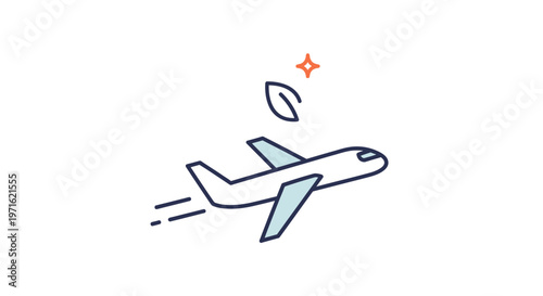 Airplane and leaf icon illustration representing sustainable travel concept