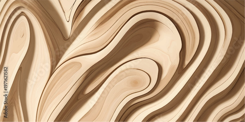 Artistic wooden relief pattern, smooth flowing panels, natural oak and walnut texture