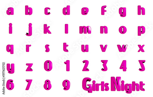 Girls Night Pink Alphabet 3D Alphabet Lowercase