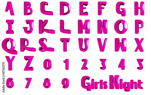 Girls Night Pink Alphabet 3D Alphabet Uppercase
