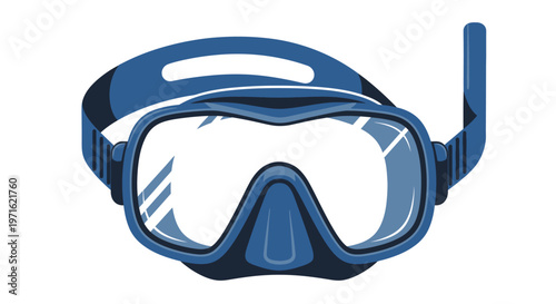 Blue scuba mask illustration on white background underwater exploration
