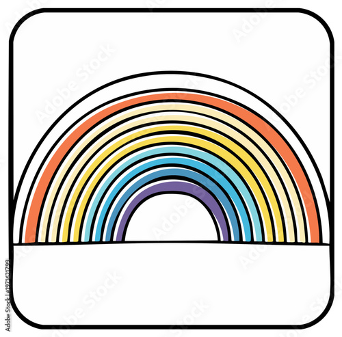 Bold and colorful rainbow arches in square format, vibrant spectrum of light, illustration, simple design, modern graphic vector, optimism