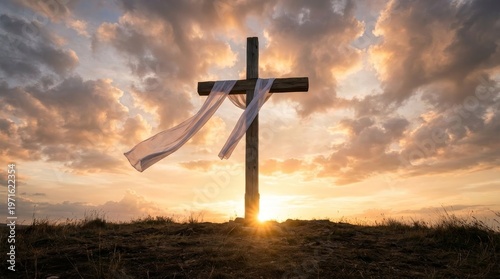 Easter sunrise celebration at the empty cross hopeful christian scene