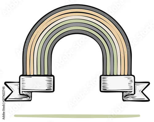 Cartoon rainbow with blank banner ribbons isolated on white background