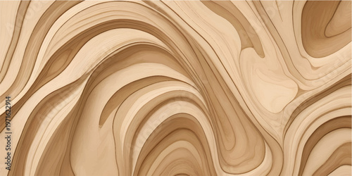 A smooth brown wood grain pattern featuring natural timber swirls and a liquid wave design on a textured wooden plank surface