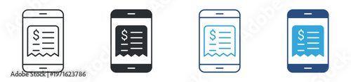 Mobile Bill Icon Set, Digital Invoice and Smartphone Payment Symbols, Online Billing and Financial Transaction Icons, Vector Illustration