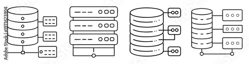 Illustration of database and server infrastructure network architecture black and white
