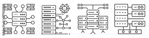 Abstract depiction of network servers, communication nodes, and interconnected data structures