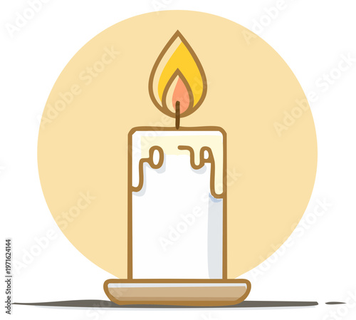 Cartoon Candle with Glowing Flame and Dripping Wax in a Soft Color Palette