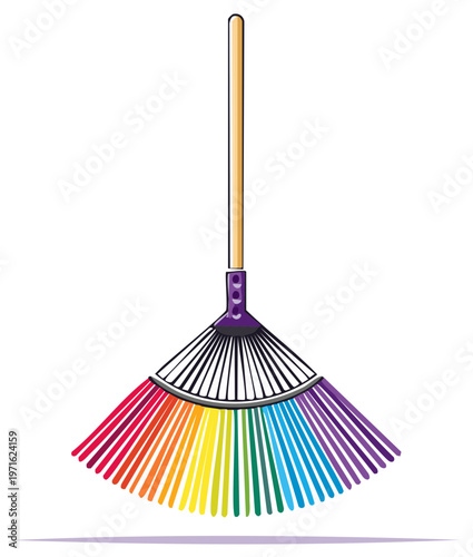 Colorful Garden Rake Illustration, Spring and Gardening Tool Concept