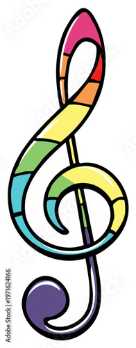Colorful Treble Clef Music Symbol Cartoon Illustration for Musical Theme or Composition Design