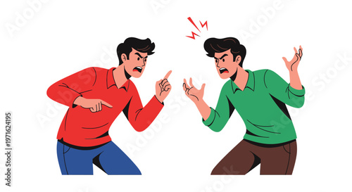 Two men engaged in a heated argument visibly upset and confronting each other
