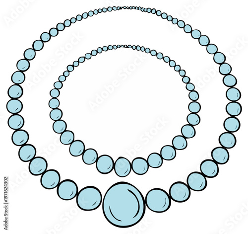 Two concentric pearl necklaces with a central pendant on a white background