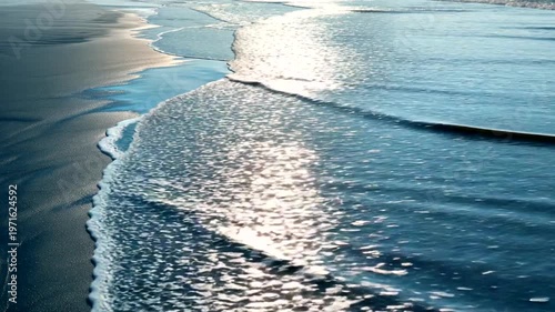 Serene Ocean Waves Glistening at Sunset Beach