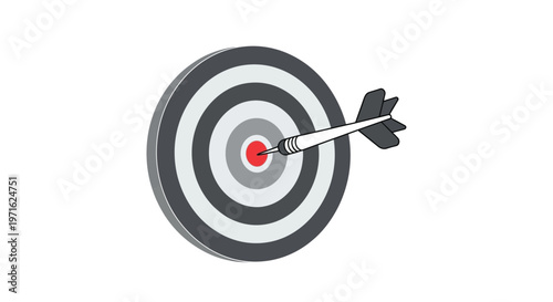 A dart successfully hitting the bullseye of a classic dartboard