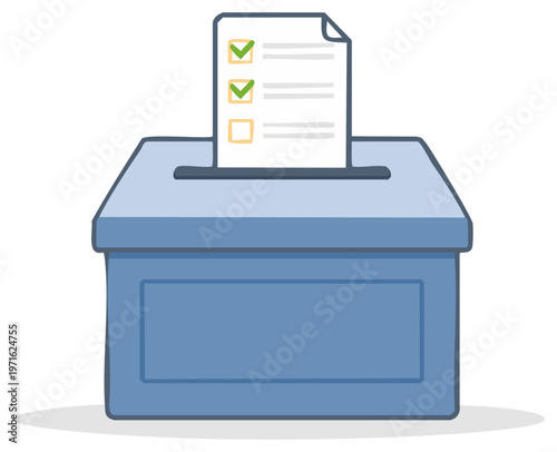 Ballot Box with Checklist Document for Polling Elections Choices and Forms