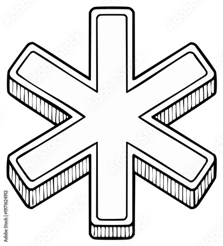 Black and white hand drawn rendering of an asterisk of life icon