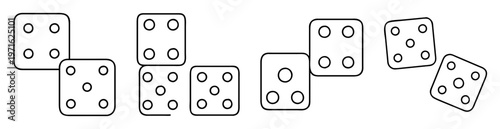 Illustration of multiple dice showing different numbers in an outlined design