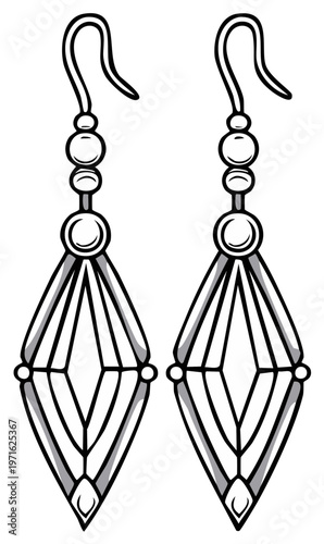 Elegant dangle earrings jewelry illustration with diamond shaped gem for luxury fashion accessory design