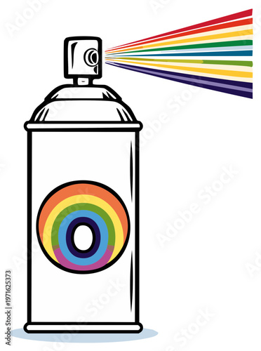 Spray can releasing rainbow paint in vector art illustration