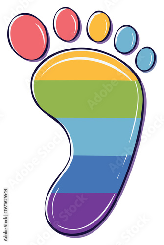 LGBTQ pride symbol of a human footprint with rainbow stripes and colorful toes