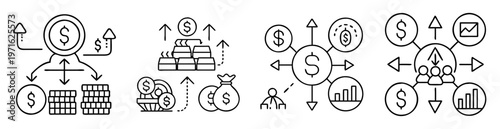 Different illustrations of financial growth and wealth investment opportunities outline