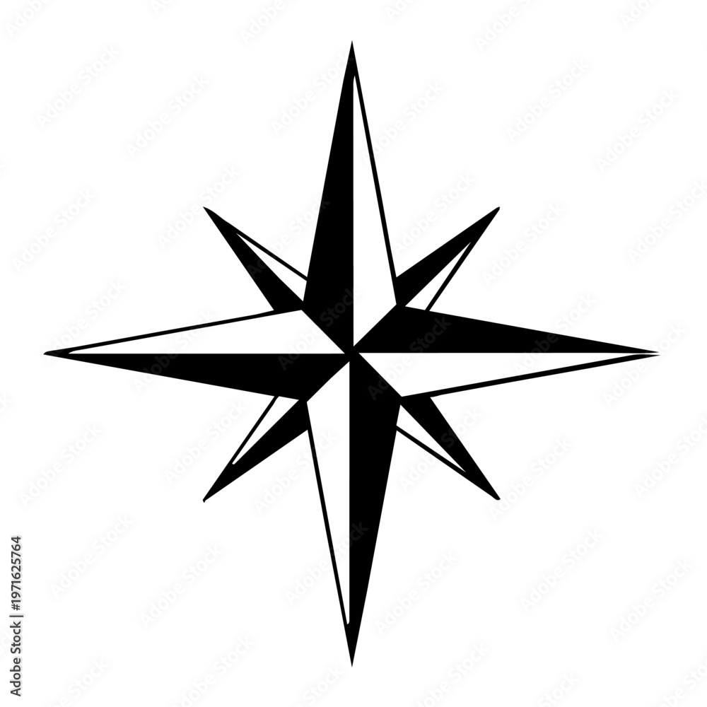 Obraz premium Black and white compass rose starburst symbol