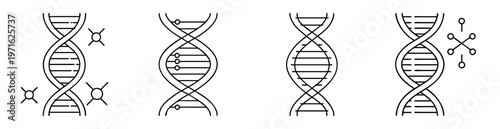Stylized line art depiction of DNA double helix and molecular interactions