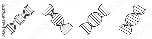 Four simple black and white DNA structures are displayed side by side