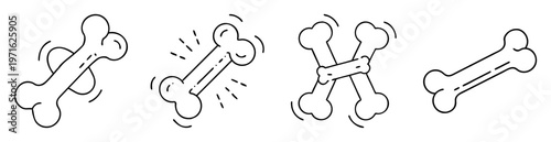 Outline drawings of bones, two shaking, one crossed, and one at rest