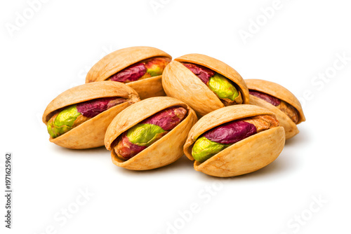 Roasted and Salted Pistachios with Vibrant Green Nuts Isolated on White