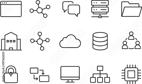 Isolated Intranet Network Communication Icon Design, intranet network system, internal communication, server data sharing, office connection, cloud database, team collaboration, digital workspace icon
