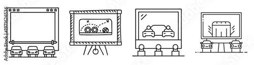 Icons of presentations and collaboration depicting different types of meetings