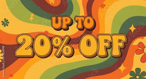 Retro 70s Psychedelic Groovy Sale Banner with 20 Percent Off