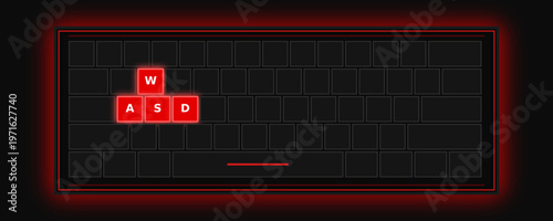 Gaming Keyboard Keys W a S D Illustration with Red Outline