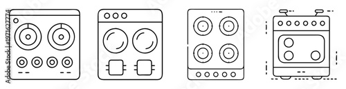 Simple black and white line art illustration of electric stove appliance