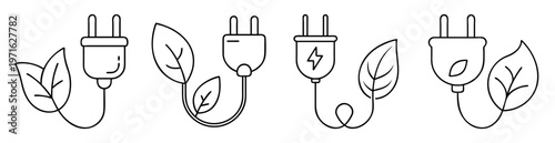 Illustrative icons of electrical plugs with leaves suggesting green energy