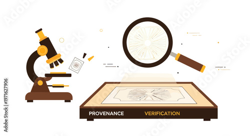 Science, Research, Microscope, Verification, Provenance Icons