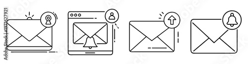 Set of conceptual line vector icons representing electronic mail communication notifications