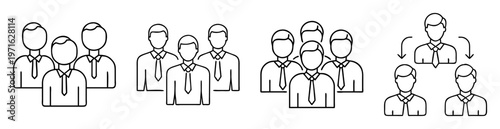 Outline illustration of teams of business people depicting hierarchical business structure