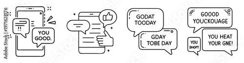 Stylized illustration of smart phones with distorted chat bubbles expressing different messages